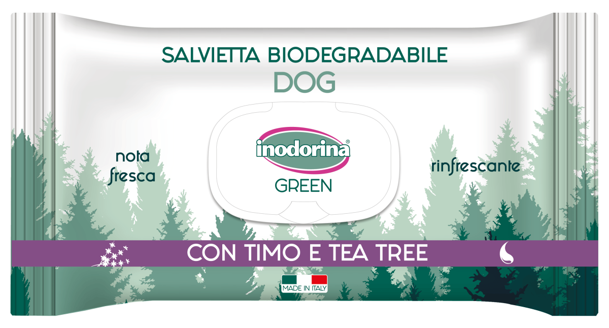 Inodorina Green Rinfrescante Биоразлагаемые салфетки с экстрактом чайного дерева